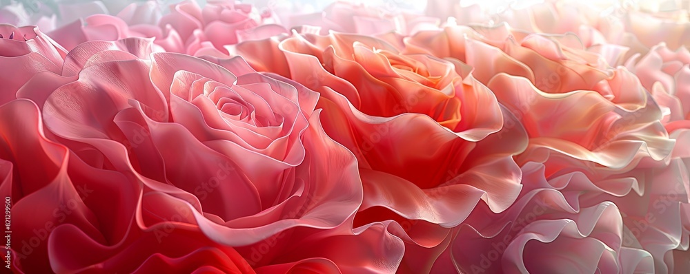 3D abstract roses in watercolor style, soft and romantic, blending shades of red and pink 3D abstract roses in watercolor style, soft and romantic, blending shades of red and pink