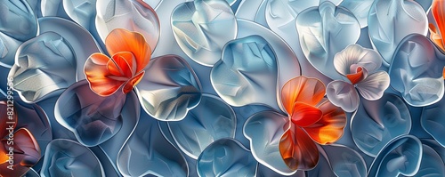 3D abstract geometric floral pattern with stylized flowers, bold colors, and modern design