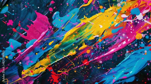 Abstract splashes of neon colors for an art studio. --ar 16 9 Job ID  9bc9f6e7-2d1e-4c9b-84ac-71953d7eb2ca