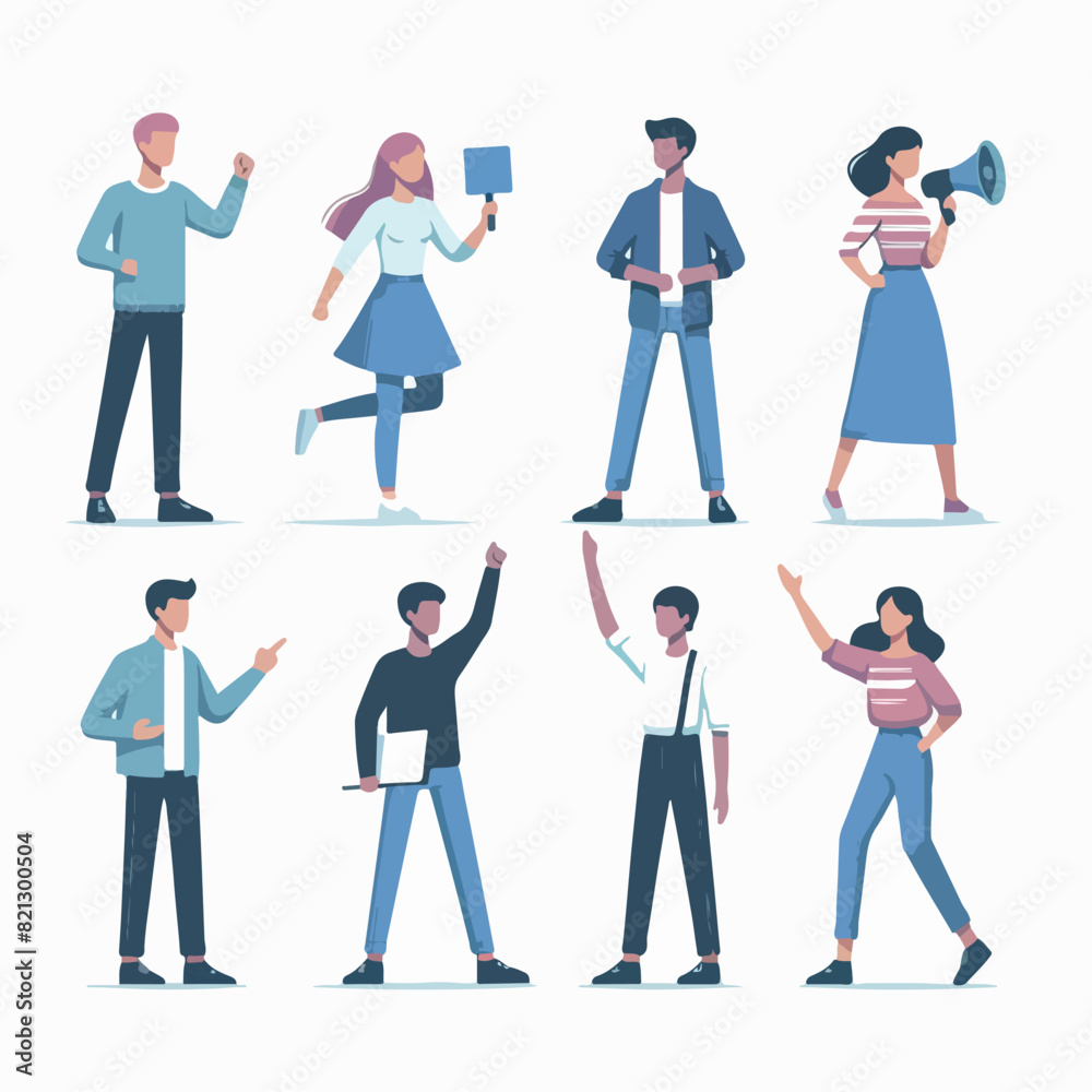 Vector of a group of people demonstrating with a simple flat design style