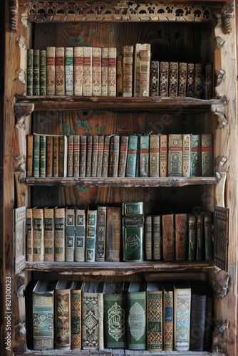 Obraz na płótnie Old and beautiful book shelf with islamic books,, generated with ai w salonie
