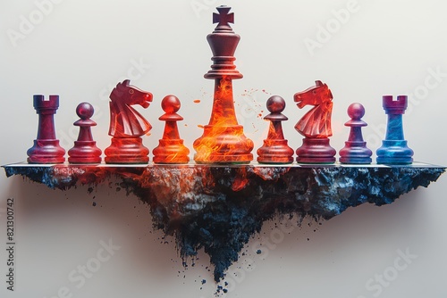 Fiery chess confrontation with vivid hues