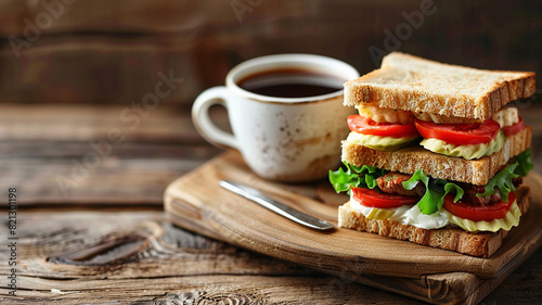 Cup coffee and sandwich