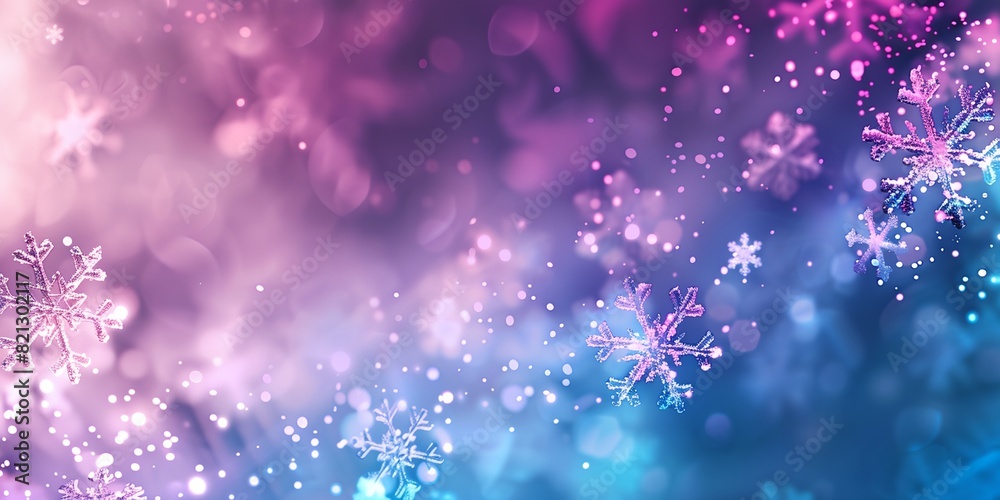 a snowflake is shown on a blue and pink background with blurry lights and stars a snowflake is shown on a blue and pink background with blurry lights and stars