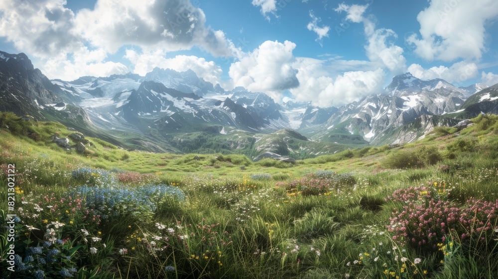 immensity and majesty of the alpine hills in the background. generative ai immensity and majesty of the alpine hills in the background. generative ai