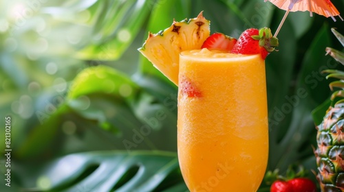 Pink Strawberry Smoothie With Garnish