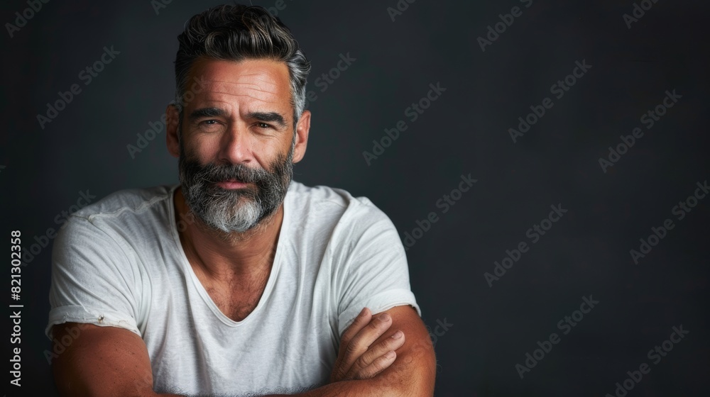 A man with a beard wearing a white shirt exudes creativity and intellect A man with a beard wearing a white shirt exudes creativity and intellect
