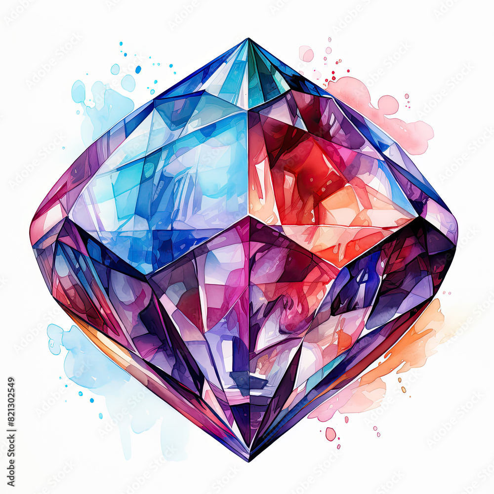 Watercolor Abstract Diamond Illustration, Generative Ai