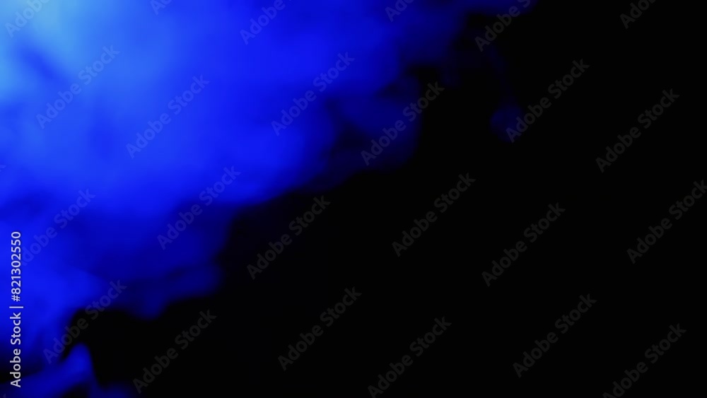 Explosion of Blue Smoke or Vapor on Black Blurred Background. Abstract. Side view. Soft puffs of smoke or steam mix chaotically on empty space. Particle explosion, bright light. Explosion of Blue Smoke or Vapor on Black Blurred Background. Abstract. Side view. Soft puffs of smoke or steam mix chaotically on empty space. Particle explosion, bright light.