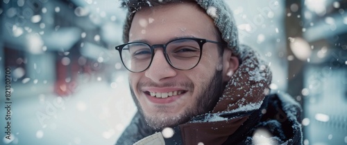 Man Wearing Glasses and Hat in Snow