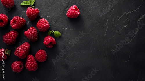 Raspberries on black background