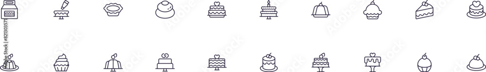 Set of vector symbols of cakes and cooking. Editable stroke. Simple ...