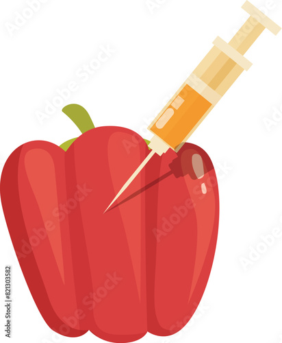 Vector graphic of a syringe injecting into a red bell pepper, symbolizing gmo