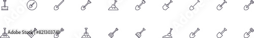 Shovel outline icons bundle. Editable stroke. Simple linear illustration for web sites, newspapers, articles book