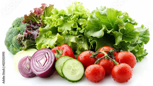 Salad vegetables on a white background