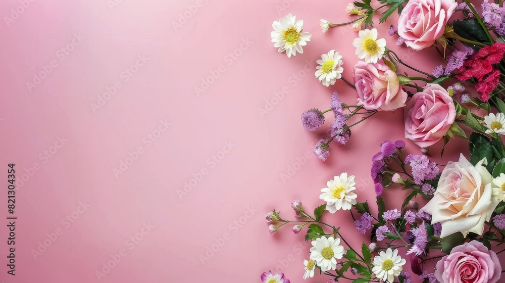 Bunch of Flowers on Pink Background