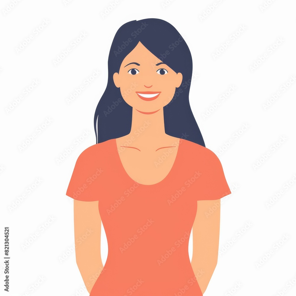 Fototapeta premium Woman, smiling, full body, flat design. simple outline. solid color. white background, generated with ai