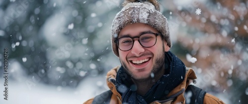 Man Wearing Glasses and Hat in Snow