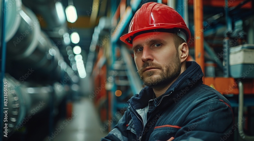 Man Wearing Red Jacket and Hard Hat Man Wearing Red Jacket and Hard Hat