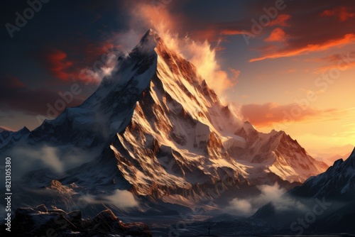 Majestic peak of the frozen mountain in a generator of quiet beauty, generative IA © Gabriel