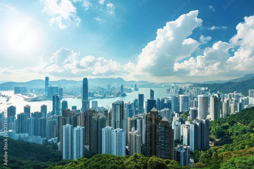  Hongkong view, Panoramic view of modern city skyline in Hongkong, Ai generated