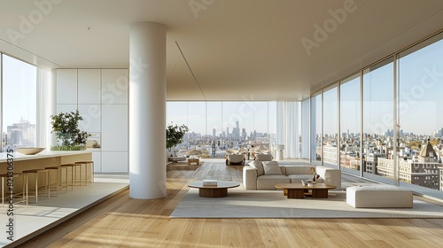 Modern White Living Room With Large Windows
