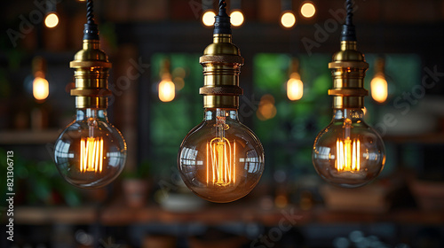 Vintage edison filament light bulbs hanging in cozy indoor setting