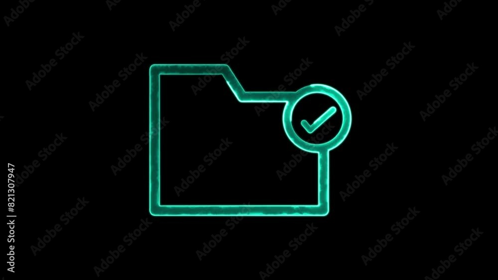 Checked folders animated linear symbol icon 4K. Neon effect, linear.