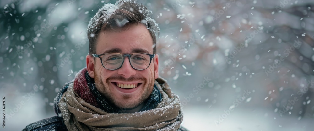 Man Wearing Glasses and Hat in Snow Man Wearing Glasses and Hat in Snow