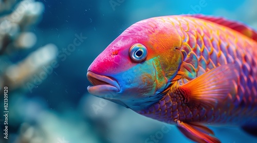 Colorful Fish Close Up on Blue Background