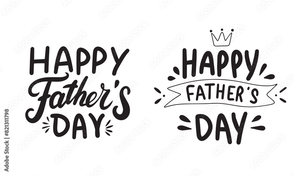 Collection of Happy Father's Day text. Hand drawn vector art.