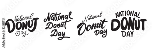 Collection of National Donut Day text. Hand drawn vector art.