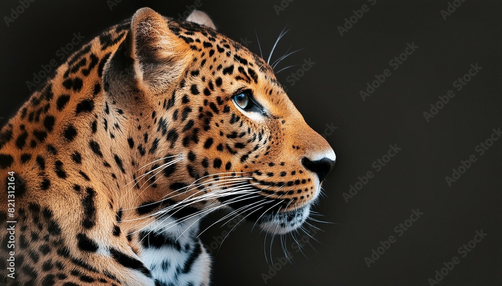portrait de léopard de profil sur fond noir portrait de léopard de profil sur fond noir