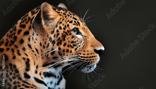 portrait de léopard de profil sur fond noir photo