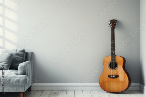 Living Room With Couch and Guitar