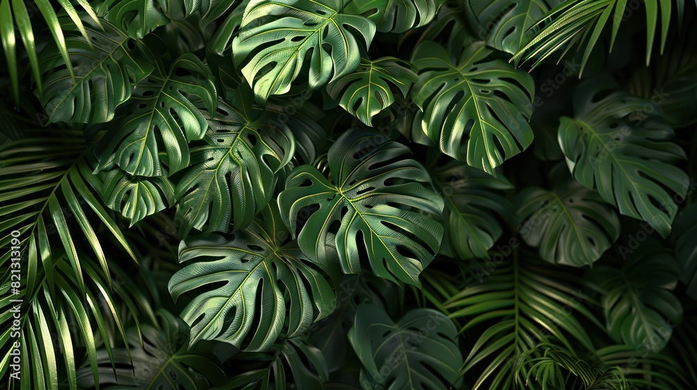 Montera Leaves Wallpaper. Tropical background Montera Leaves Wallpaper. Tropical background