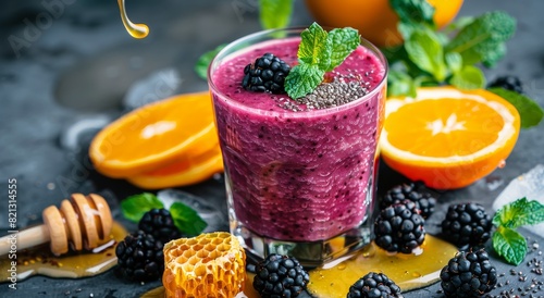 Glass of Berry Smoothie With Sliced Oranges