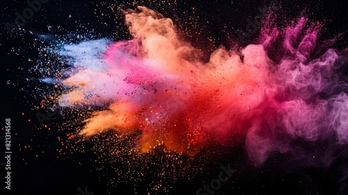 Freeze motion shot of color powder explosion isolated on black background