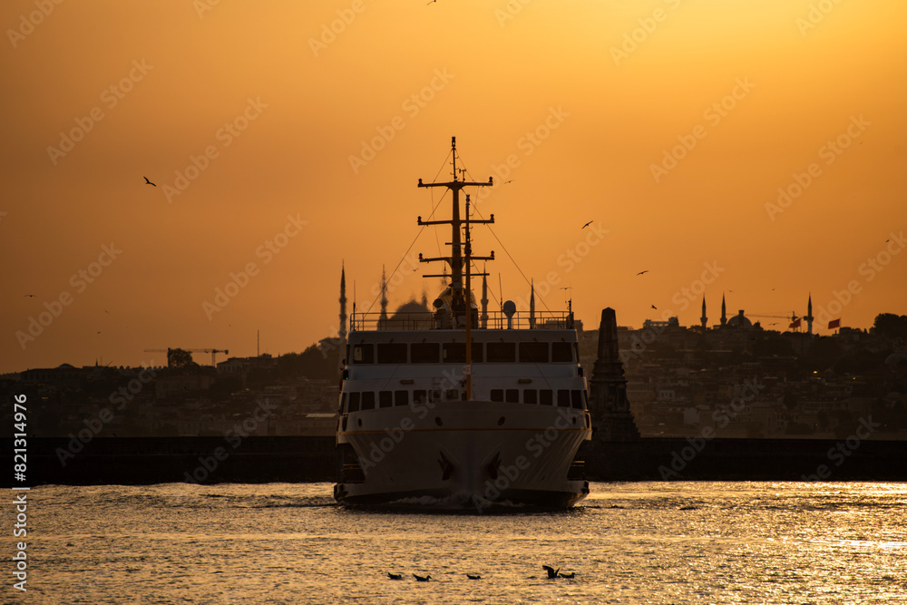 Fototapeta premium Istanbul, Turkey. Panoramic Istanbul sunset view. Beautiful Istanbul landscape.