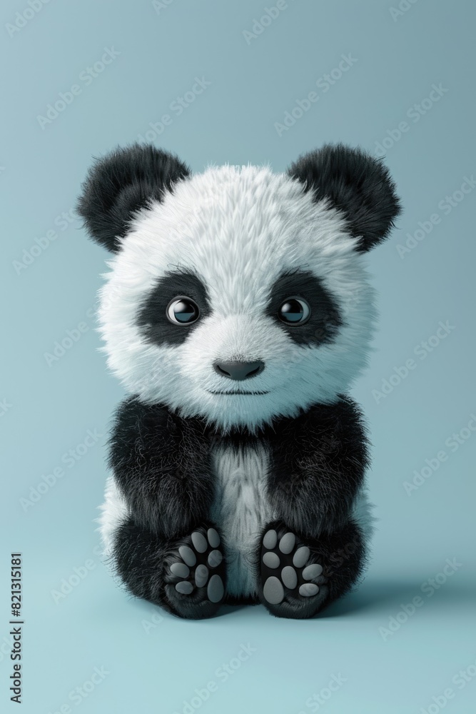 Cute adorable funny baby panda illustration on blue turquoise background Cute adorable funny baby panda illustration on blue turquoise background
