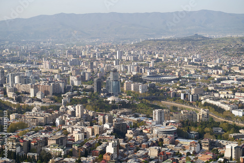 Obraz na płótnie View of beautiful new districts of Tbilisi and Kura river from Mount Mtatsminda w salonie