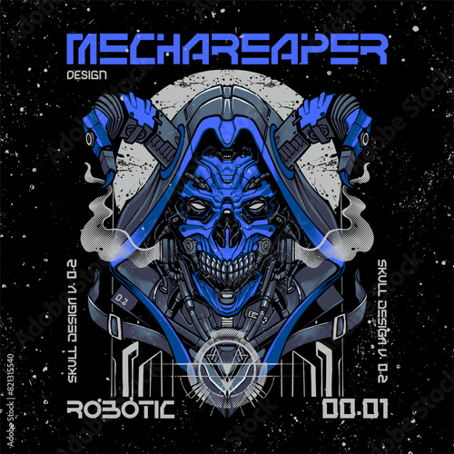 grim reaper with detailed robotic style illustration vector file