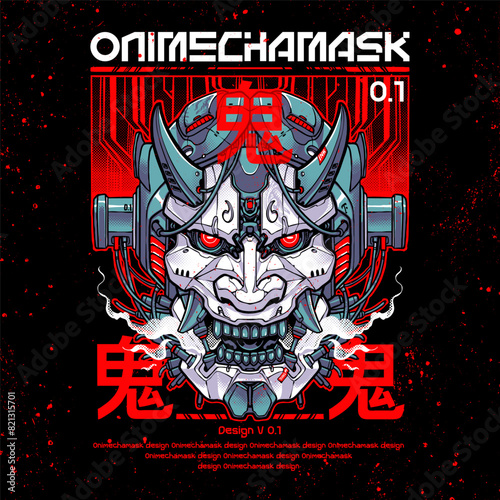 japanese oni mask with detailed robot style vector illustration photo