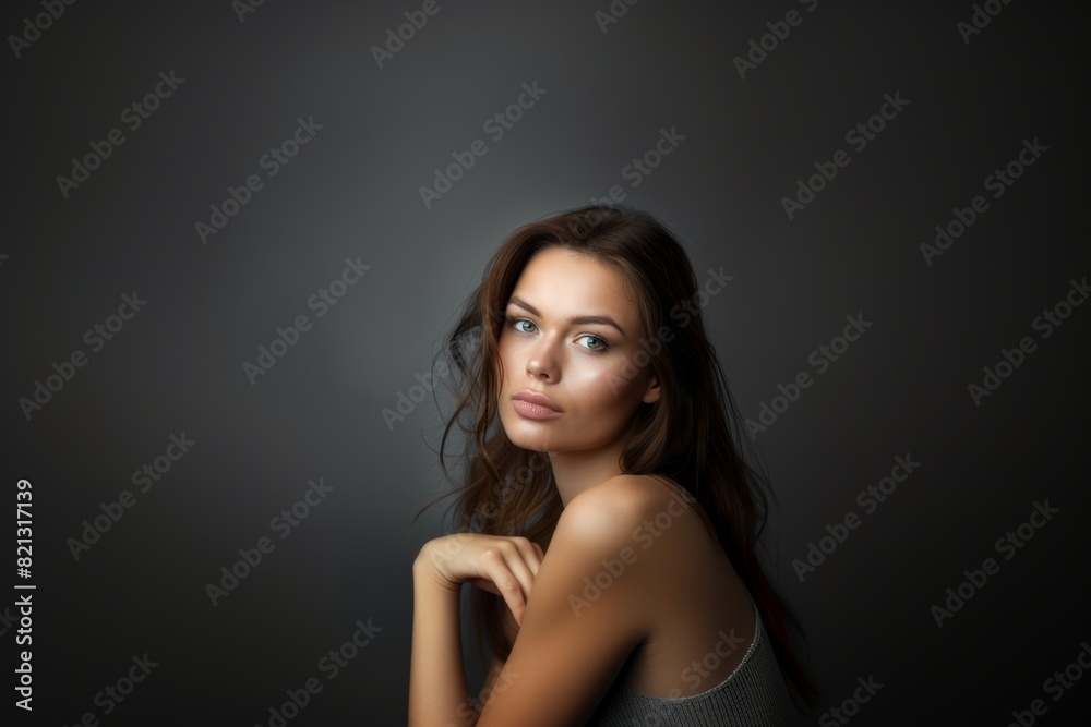 Portrait of an attractive woman on a gray background. Female beauty. Portrait of an attractive woman on a gray background. Female beauty.