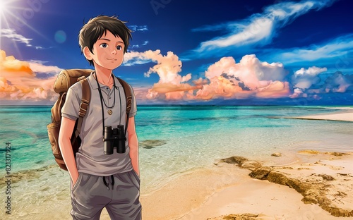 Peaceful young adventurer illustration