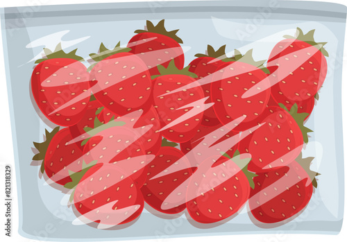 Vector graphic of ripe strawberries in a transparent plastic packaging