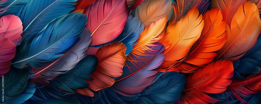 Fototapeta premium Detailed, sharp feather patterns in vibrant hues, organic