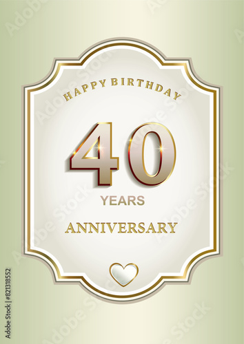 40th anniversary, greeting card, festive background with the date in decorative frame. Vector illustration