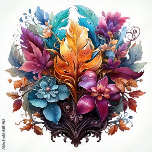 Watercolor Ornamental Shield Illustration, Generative Ai