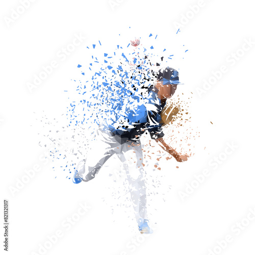Baseball player throwing ball, pitcher, isolated geometric vector illustration, front view